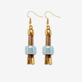 Earrings in Natural Cork with Blue Ceramic Beads - Gold